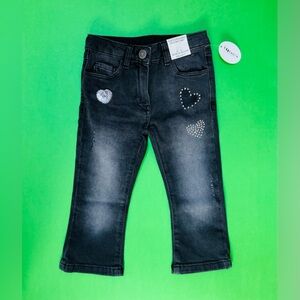 Kids Boutique EMC Black Embellished Heart Jeans 3T New
